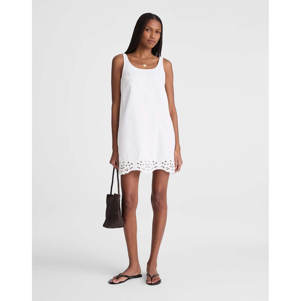 Madewell Denim Eyelet Mini Shift Dress Tile White Size Large NWT